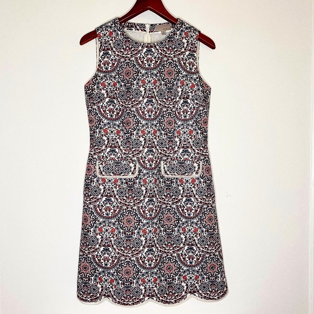 Moiselle Luxe Tweed Retro Style Shift Dress w/ Embellished Pockets & Hem